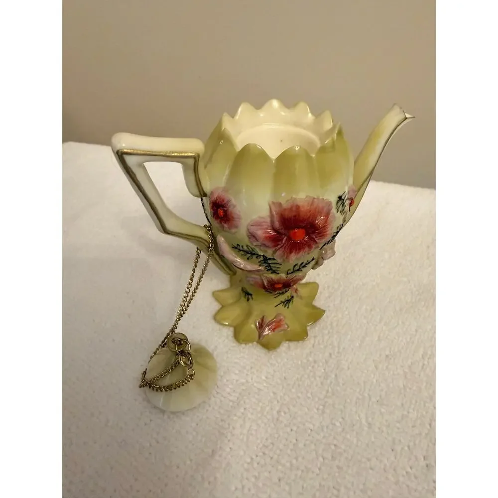 Vintage German Nini Decorative Scalloped Miniature Teapot. Hand painted.